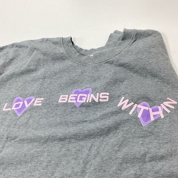 Positive Sweatshirt Love Begins Within Plus Size Pullover Sweatshirt Gray 4X - Picture 4 of 10